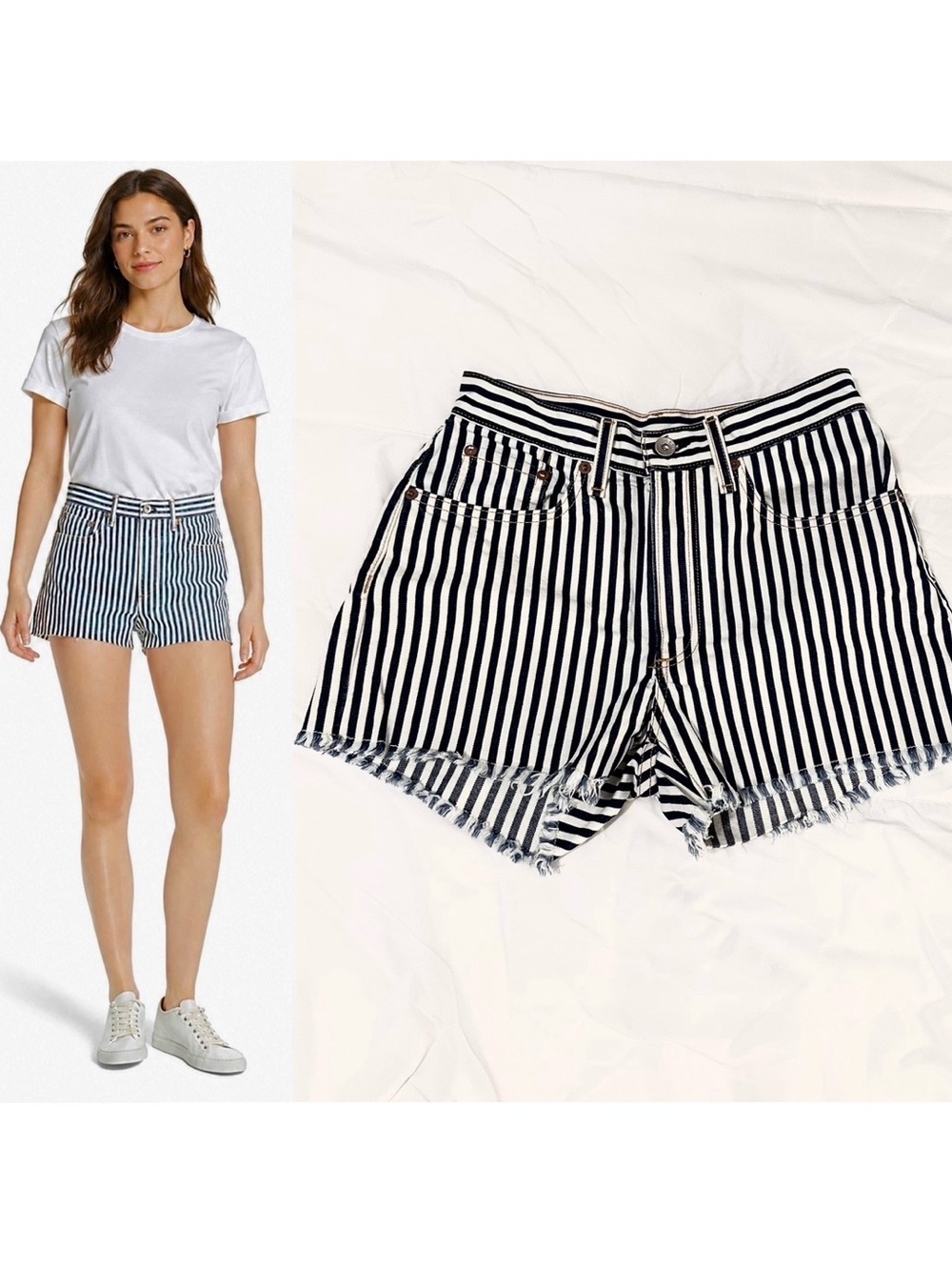 ⚓️ Rag & Bone • Justine Indigo Stripe High Rise Denim Shorts